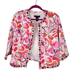 SilkLand Colorful Artsy Abstract Print Jacket  PINK/BLACK/WHITE 3/4 Large